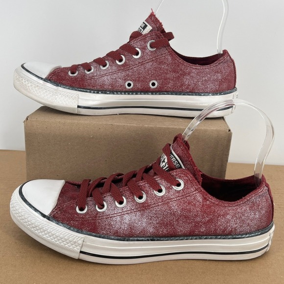 Converse Chuck Taylor All Star Low Top Burgundy Canvas Sneakers Womens 8 - Picture 3 of 15
